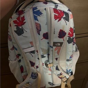 The North Face Women's Backpack - Blue and Red Leaf Pattern